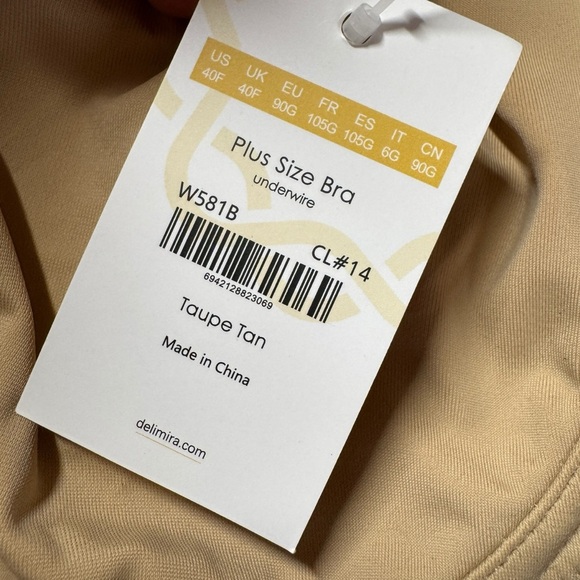 NWT Delimira Nude underwire bra taupe tan plus size women’s 40F - Picture 4 of 8